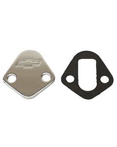 Camaro Fuel Pump Mounting Hole Block-Off Plate, Big Block, Bowtie Logo, Chrome, With Gasket, 1967-1972