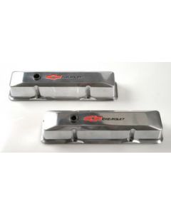 Camaro Valve Covers, Small Block, Tall Design, Aluminum, Polished, With Bowtie & Chevrolet Word, 1967-1969