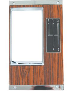 Camaro Center Console Shifter Plate, Manual Transmission, 4-Speed Shift Pattern, With Rosewood Insert, 1969