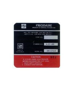 Camaro Air Conditioning Compressor Decal, Frigidaire, 1968