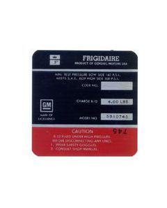 Camaro Air Conditioning Compressor Decal, Frigidaire, 1969