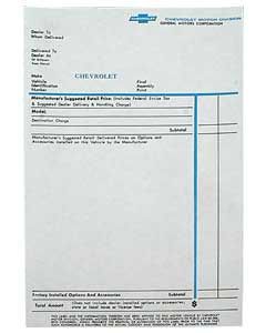 Camaro Factory Window Sticker, 1967