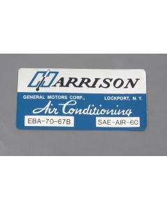 Camaro Air Conditioning Evaporator Box Decal, Harrison, 1967