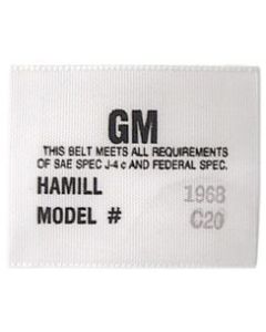 1969 Camaro Seat Belt Label Hamill C-20